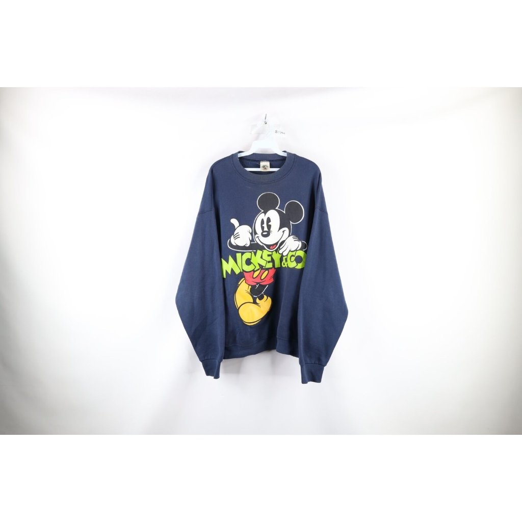 Vintage 90s Disney Mens Xl Distressed Spell Out Mickey Mouse Sweatshirt Blue Usa
